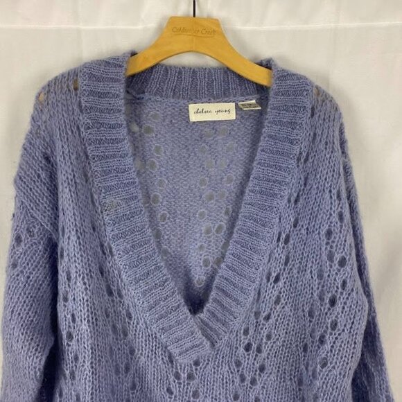 Chelsea Young Lt. Blue Mohair V Neck Loose Knit Sweater Women's Large - Picture 3 of 13